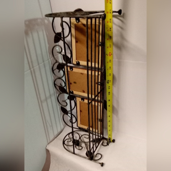 Magazine Rack ,Wine Rack, Caddy with Wooden Photo Frames Metal 21" X10"h - Picture 3 of 6